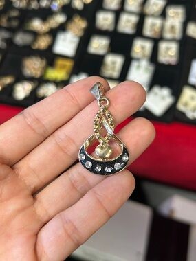 Gold-Tone Black Accent Drop Pendant Necklace Charm